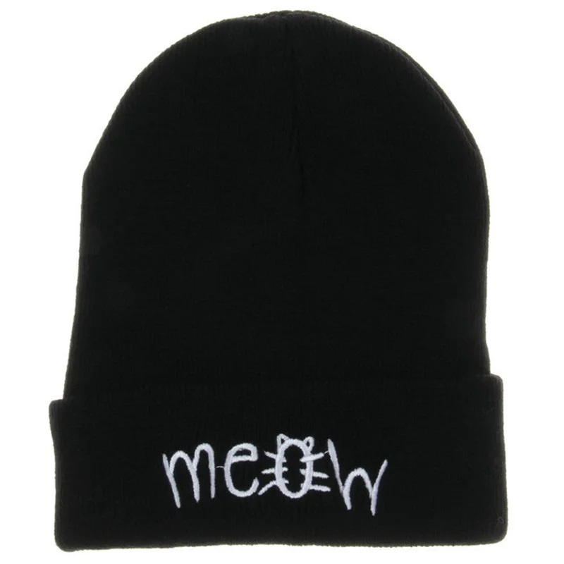 

Fashion Classic Embroidery Meow Winter Hat Men Caps Women's Beanies Warm Hip Hop Bonnet Wool Blends Knitted Hat Female Beanies