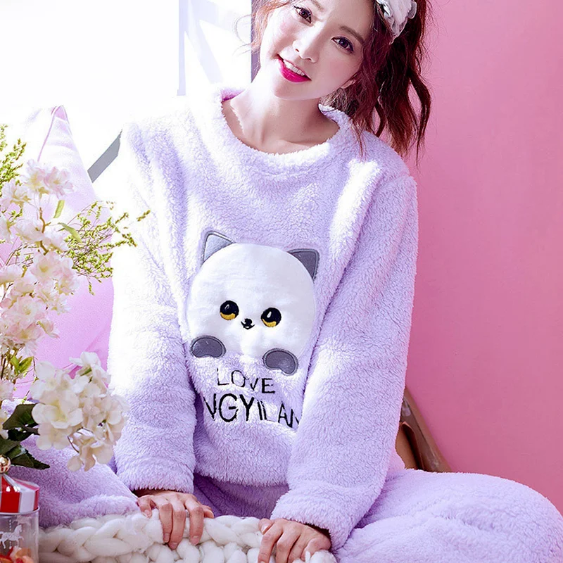 

Pajama Sets Women Lovely Daily Home Clothing Thicker Warm Cartoon Sleepwear Comfortable Kawaii Full Sleeve Korean Style Winter