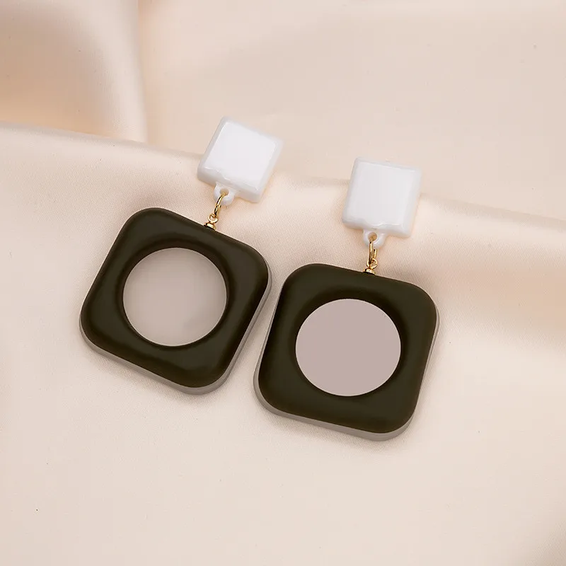 Модные Простые цветные контрастные Квадратные подвесные серьги милые