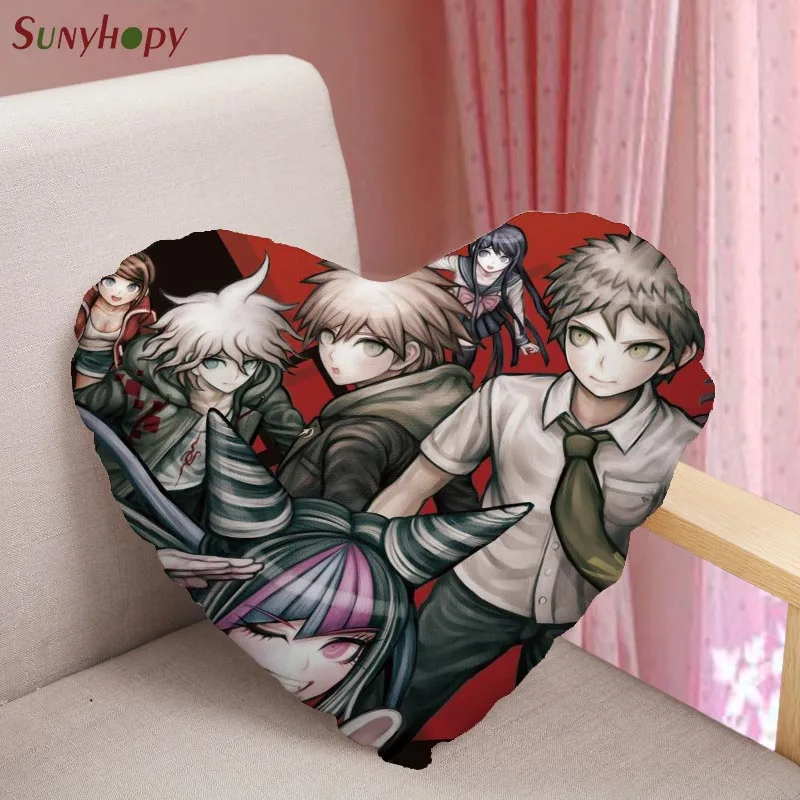 Декоративная наволочка Danganronpa с сердцевидной формой, с застежкой на молнии, из атласной ткани для дома/сидения, свадебного украшения - 090ZLL.