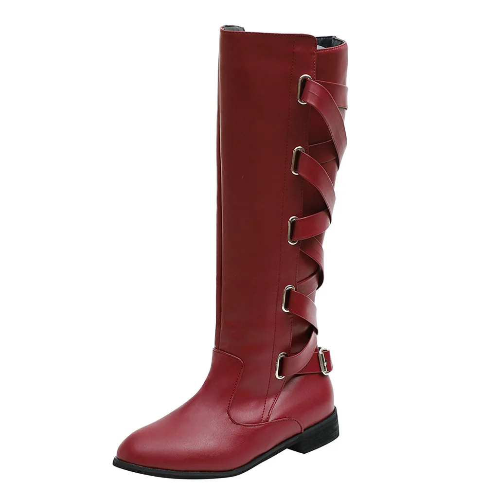 Обувь; женские ботинки; zapatos de mujer; женские ботинки; зимние высокие сапоги до колена с перекрестными ремешками; Теплая обувь в ковбойском стиле
