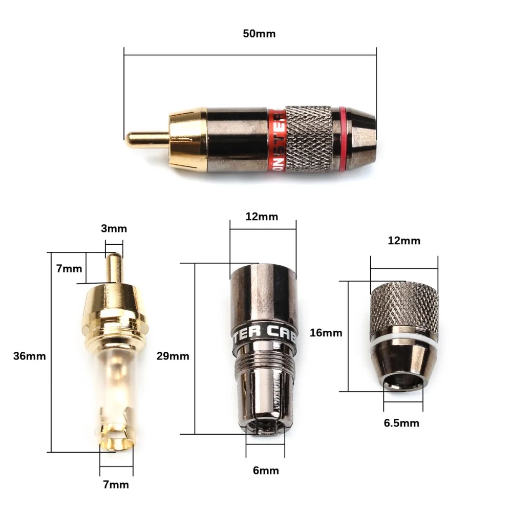 12 шт. Монстр контрольные выводы вилки типа банан разъем RCA позолоченные провода 6