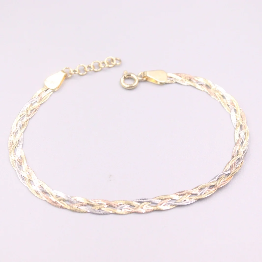 

Au750 Real 18K Multi-tone Gold Bracelet For Women Female Four Weave Blade Snake Shiny Curb Adjustable Bracelet Women 16+3cmL