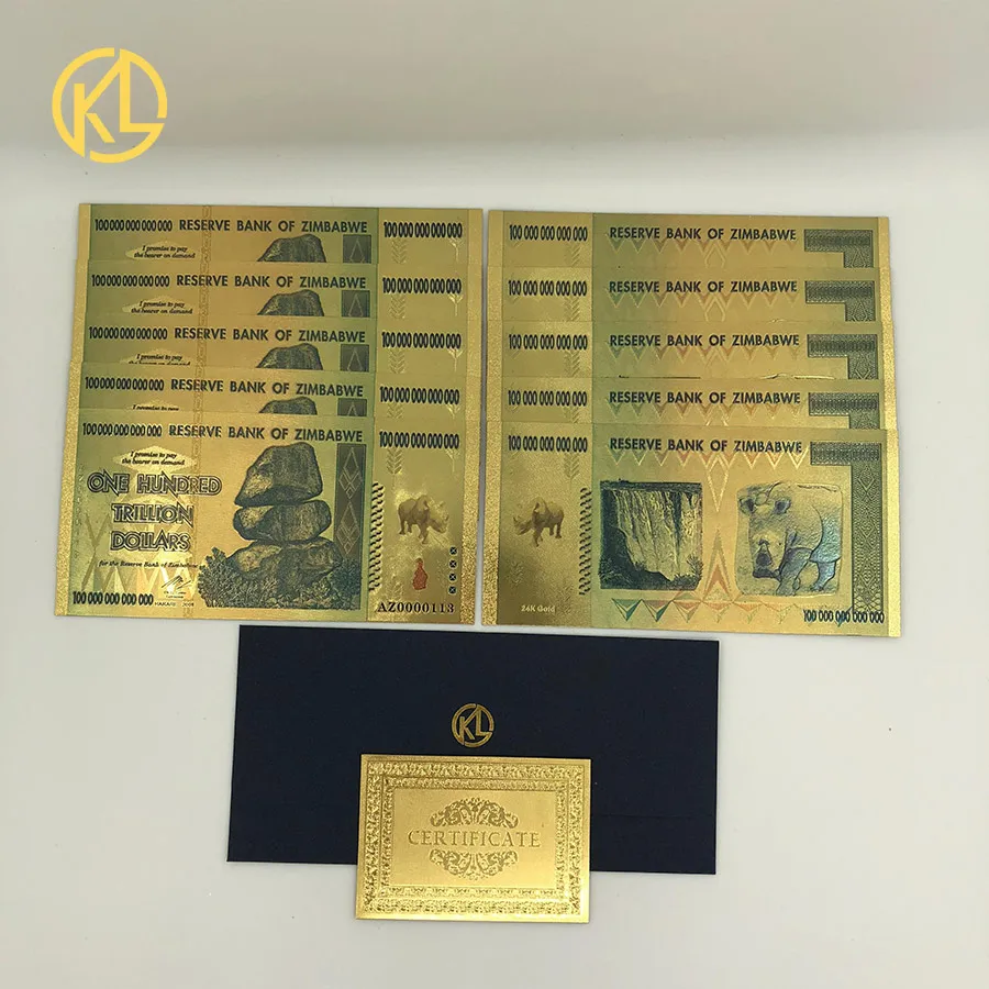 10 шт. ограниченный выпуск носорогов Зимбабве сто триллиона квинтильона долларов