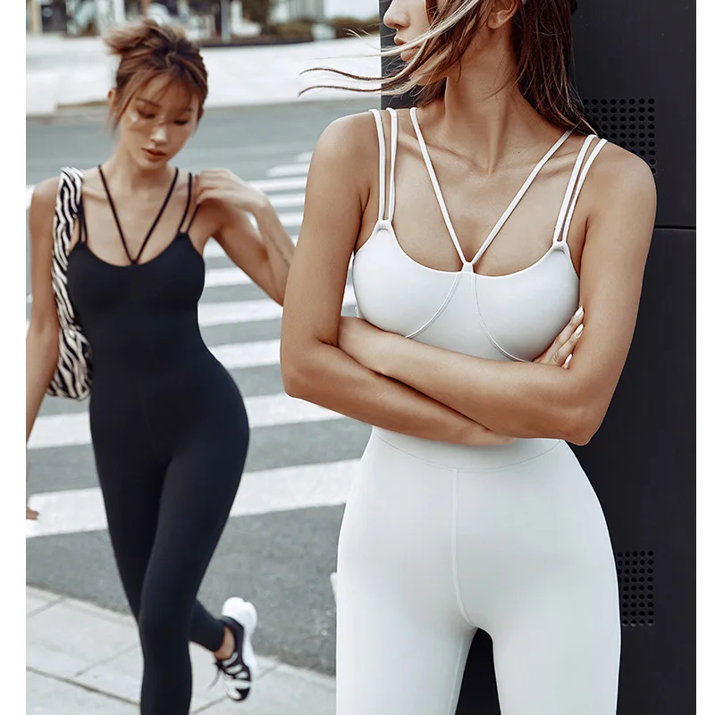 Женский цельный спортивный комбинезон для фитнеса без рукавов с подкладкой и
