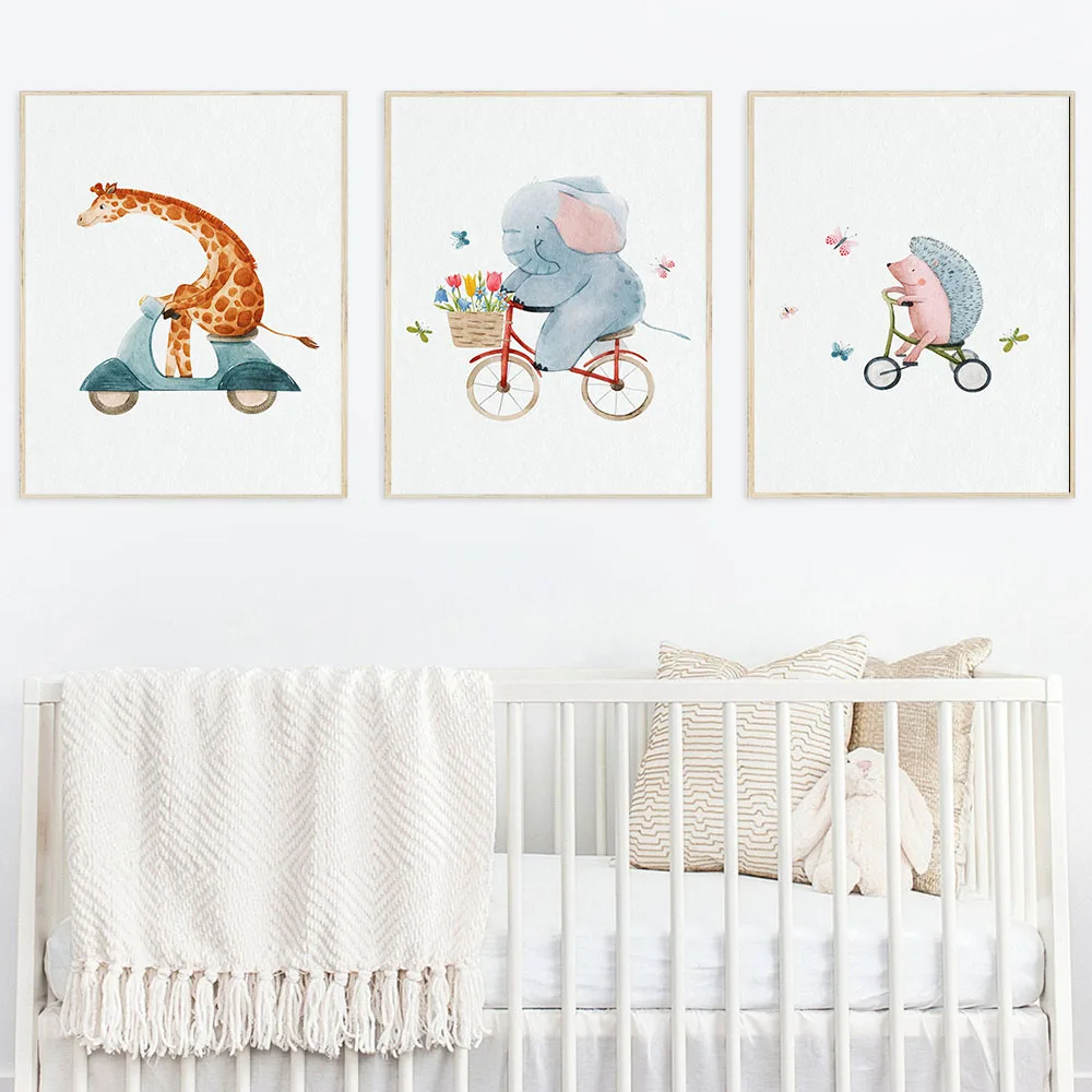 

Animal Cartoon Elephant Bicycle Canvas Painting Art Nordic Posters and Prints Wall Pictures for Living Room Decoration Frameless