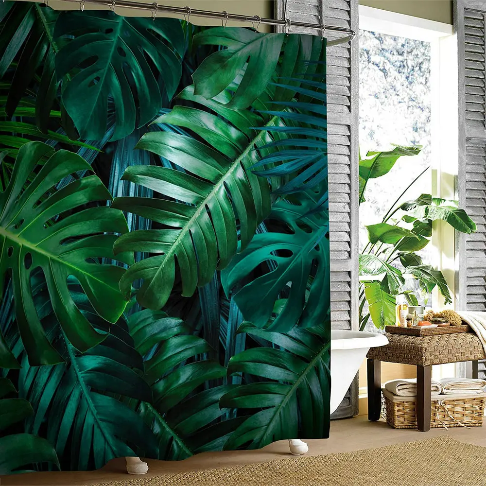 

Tropical Green Plant Shower Crutain Palm Banana Tree Leaf Hawaii Jungle Botanical Art Summer Bathroom Decor Waterproof Screen