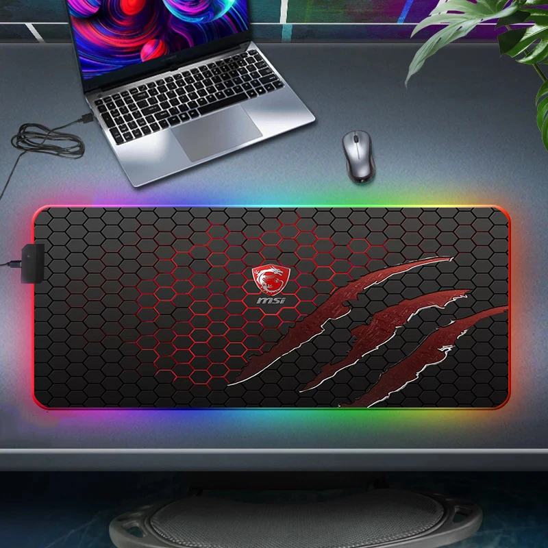 

MSI DIY Custom Gaming Mouse Pad Large Anime Mousepad RGB Computer Mouse Pad Gamer Mause Pad LED Backlit Mat Keyboard Desk Mat Pc