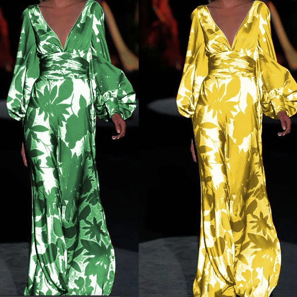 

Printed V-neck Dress Wholesale Supply Dresses for Women Long Big Size Dress