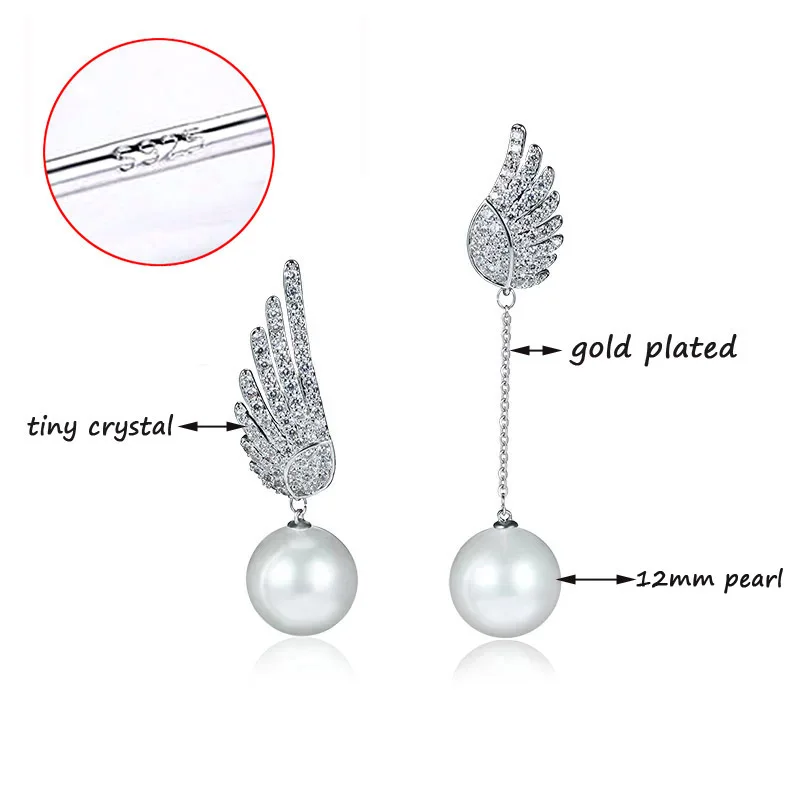 

SINLEERY Fashion Crystal Angel Wings Pearl Drop Earrings For Women asymmetrical jewelry wedding accessories Gifts ES278 SSK