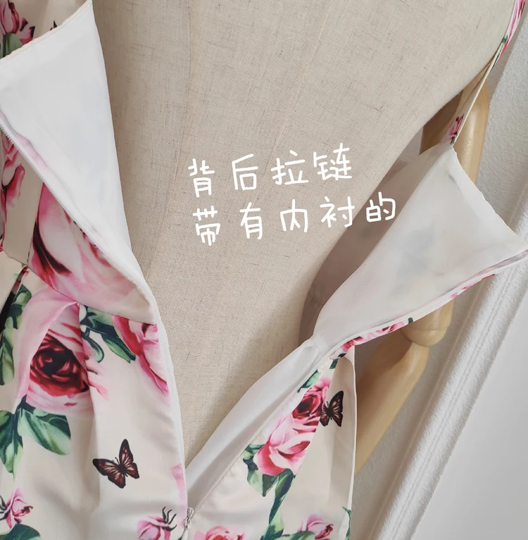 

Fashion French Royal Rose Printed Dress for Women 2021 Summer High Waist Slim Fit Tube Top Strap Dress Holiday Temperament Dress