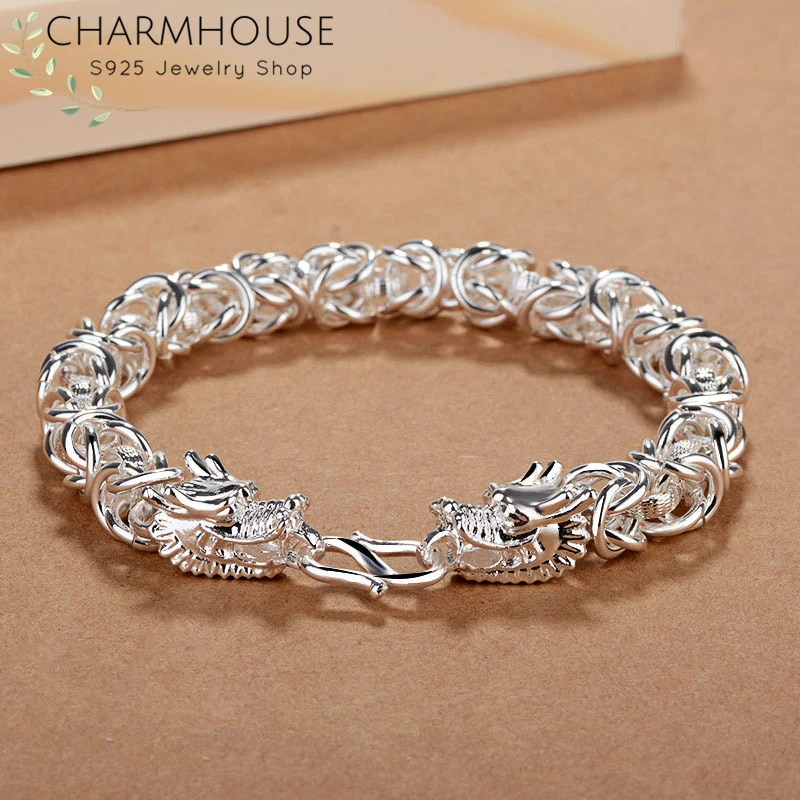 Charmhouse серебряные браслеты для мужчин Дракон браслеты-цепочки Pulseira браслеты модные ювелирные украшения, бижутерия