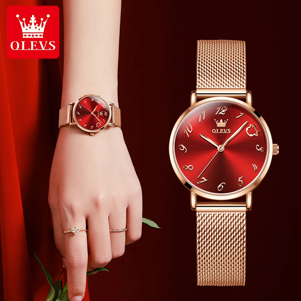 

OLEVS Japanese Movement Ladies Quartz Watch Arabic Numeral Dial PU Leather Strap Ladies Simple Ultra-thin Watch Reloj De Mujer