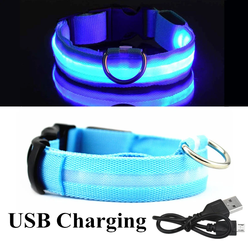 Blue USB USB Перезаряжаемый светодиод для домашних собак светящийся ошейник для домашних животных светящееся мигающее ожерелье для прогулок на открытом воздухе ошейник безопасности для собак товары для домашних животных - Цвет: Blue USB