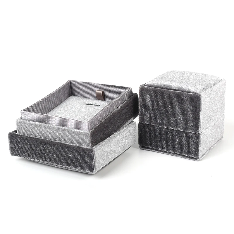 

Новая Серая бархатная Свадебная картонная коробочка для колец и украшений, Женские Ювелирные серьги, ожерелья, упаковка для хранения подар...