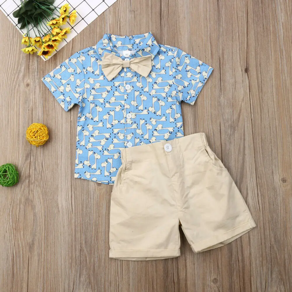 1-6Y Kids Baby Boy Summer Suit Wedding Gentleman Clothes Sets Dinosaur T-Shirt Shorts Outfits 2pcs |