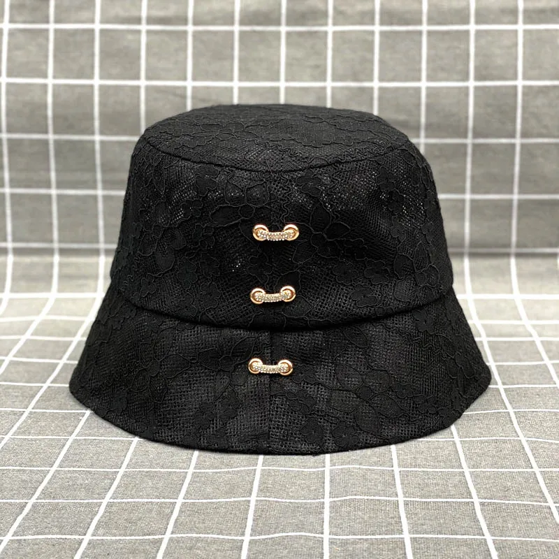 2021 Hat Spring Summer Women Fashion Lace Hollow Out Bucket Hats Elegant Diamond Breathable Sun Protection Shading Cap QDKPOTC