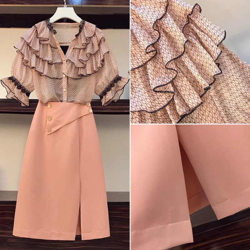 Женская летняя юбка с оборками в горошек |