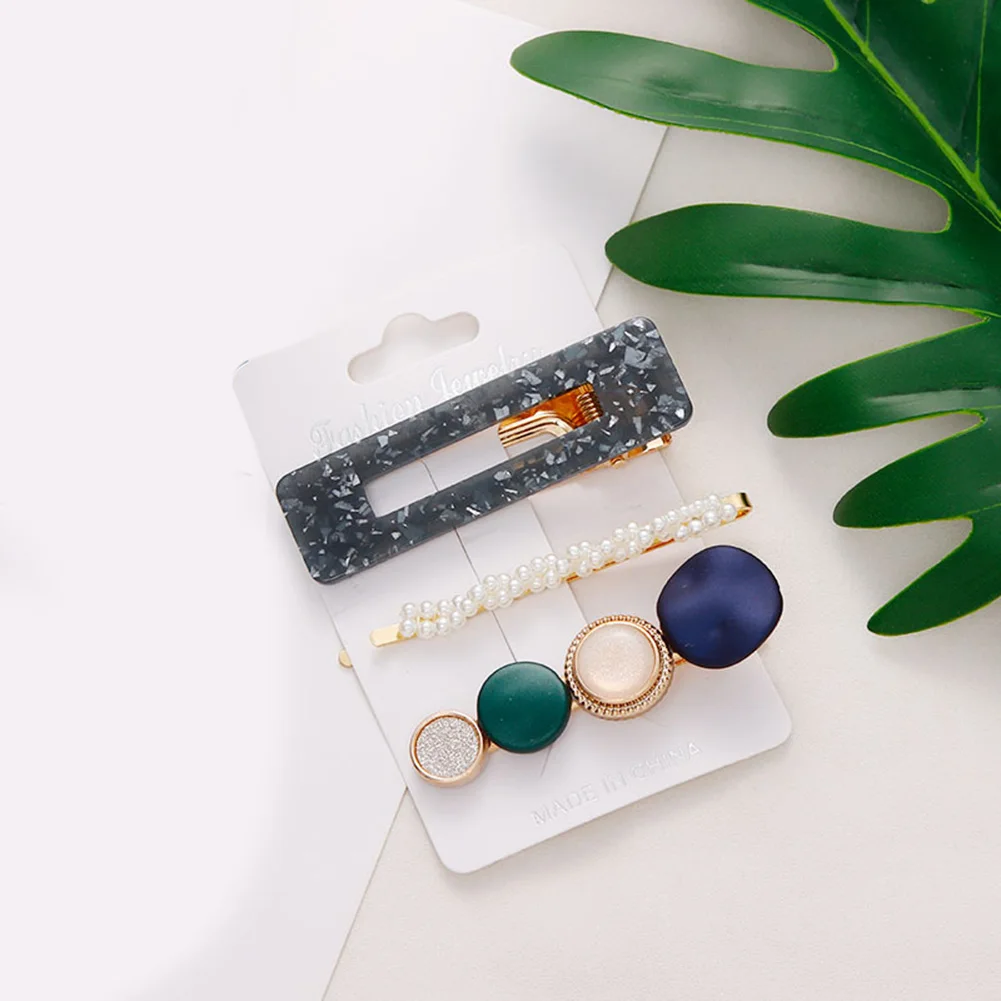 

New 3PCS/Set Fashion Pearls Acetate Geometric Hair Clips For Women Girls Headband Sweet Hairpins Barrettes Hair Accessories Set
