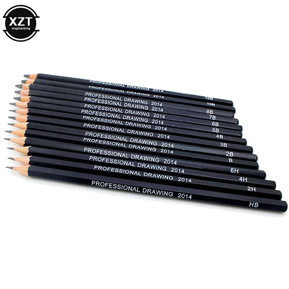 14pcs Professional Sketch and Drawing Writing Pencil Stationery Supply 1B 2B 3B 4B 5B 6B 7B 8B 10B 12B 2H 4H 6H HB Wood | Канцтовары для