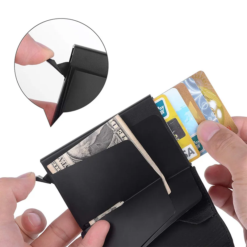 Мужской кредитный держатель для карт, RFID Блокировка, мужской кошелек, автоматическая застежка, мужской кошелек, кожзам, кошельки для банковских карт, Бизнес ID держатель для карт