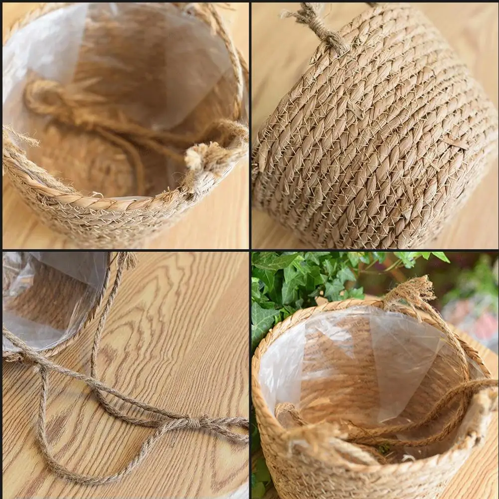 Плетеная корзина из натуральной соломы садовая горшечная ваза подвесная ротанга