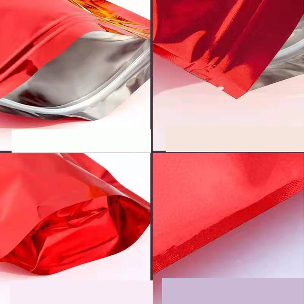 

100Pcs Glossy Mylar Foil Zip Lock Stand Up Bag Self Grip Seal Tear Notch Doypack Resealable Food Snack Tea Storage Pack Pouches