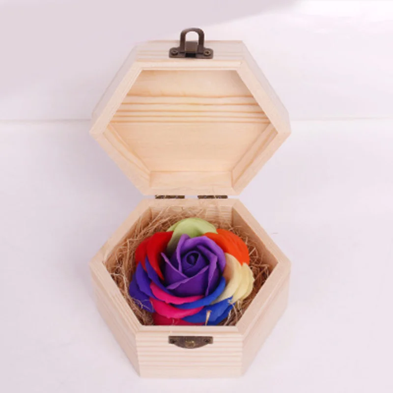 Новая деревянная Коробка для мыла Маленькая коробка с цветами розы подарок