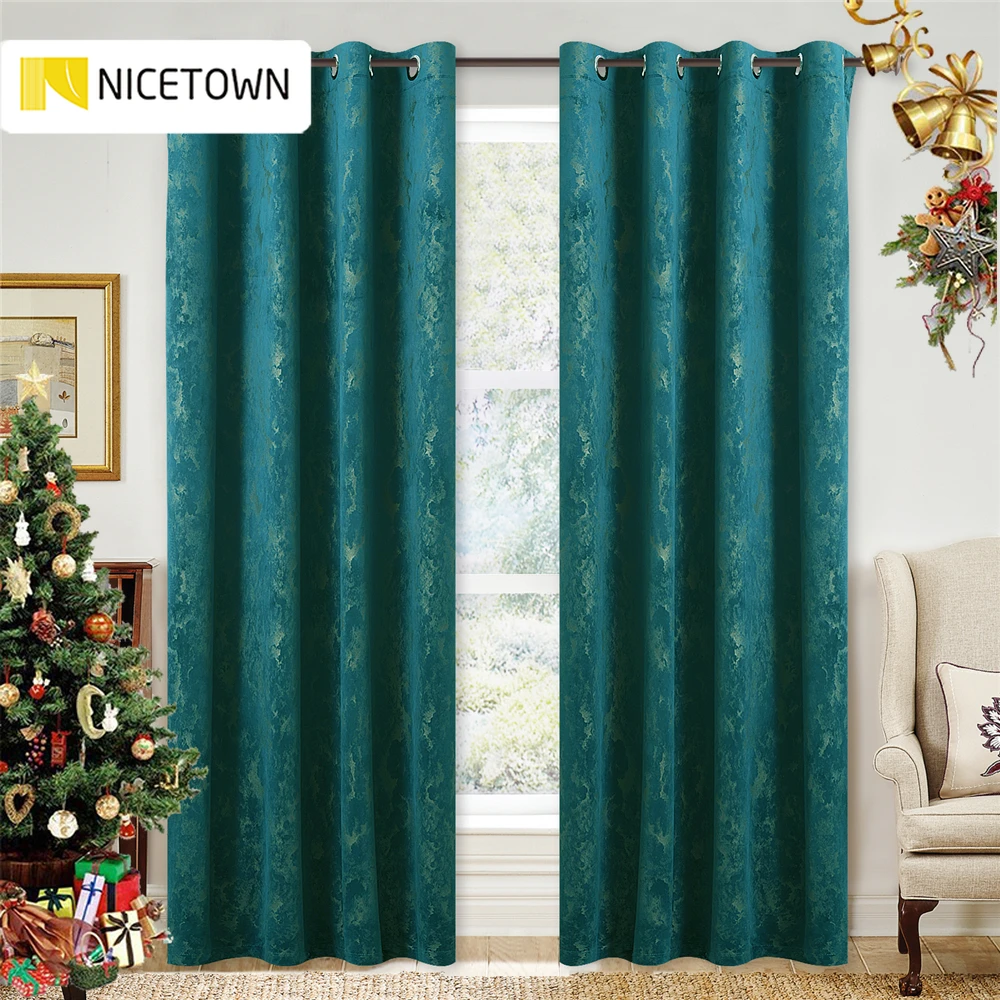 

NICETOWN Luxury Velvet Blackout Curtains Classic Clouds Pattern Printed Insulated Drapes for Master Bedroom Luxury Home Decor