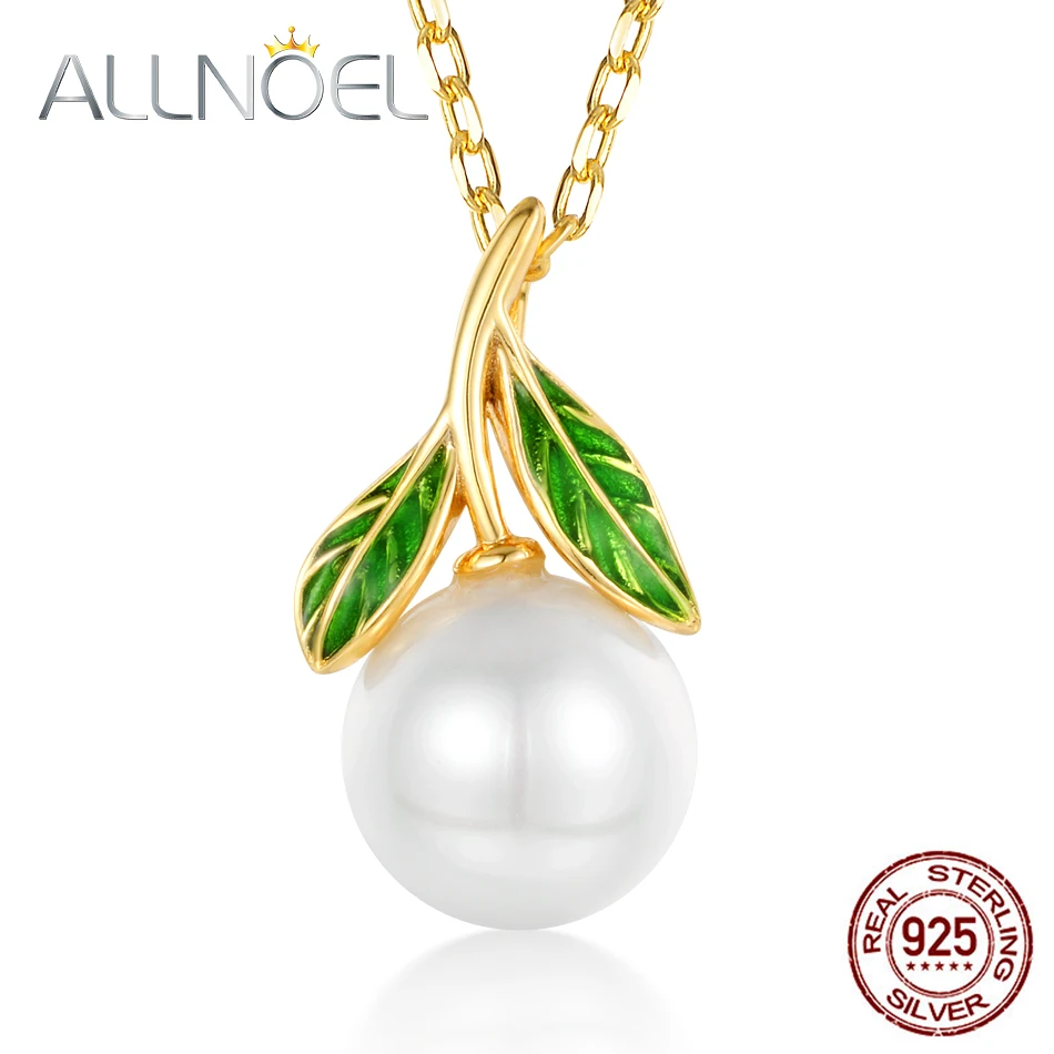 ALLNOEL серебро 925 ювелирное жемчужное ожерелье с подвеской для женщин зеленая эмаль