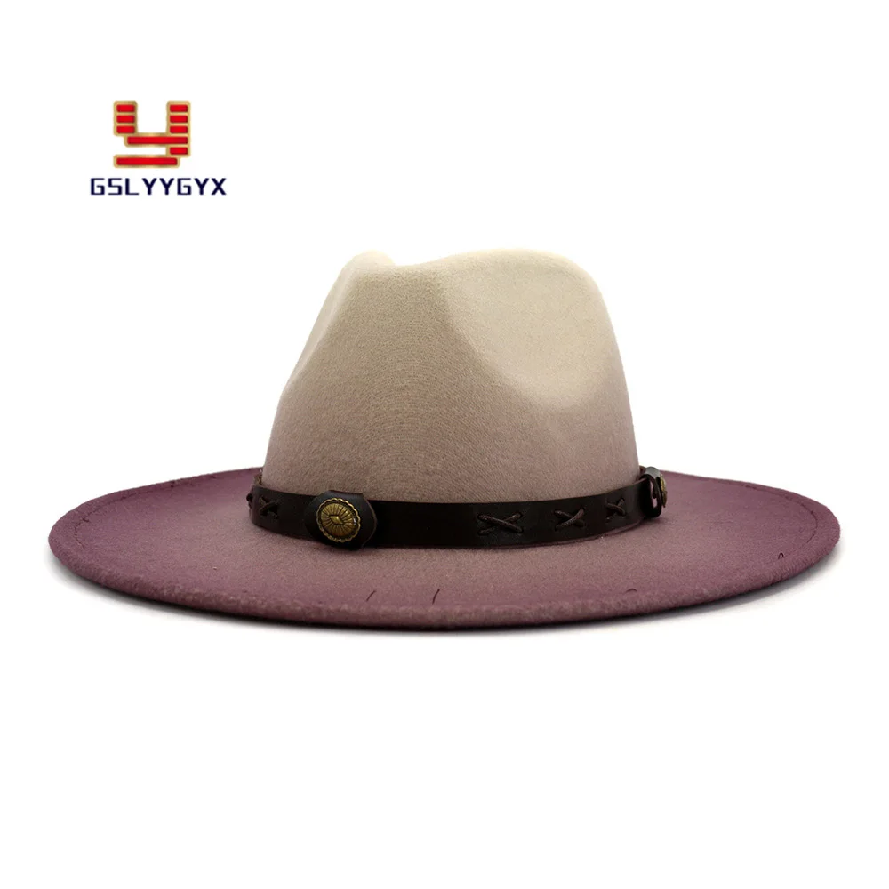 

New Fashion Spray-painted Jazz Panama Woolen Felt Fedora Hat for Women Men Wide Brim Fall Winter Church Hat