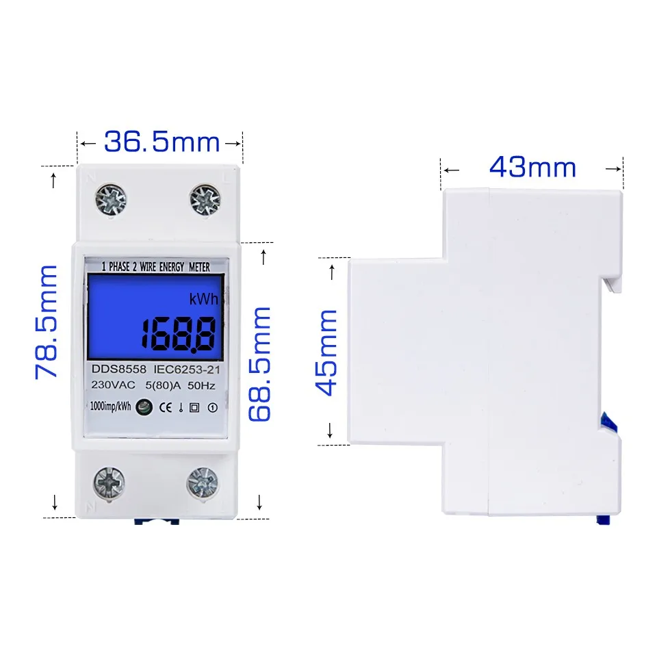 

Din Rail Single Phase Digital Energy Meter Reset Zero KWh Voltage Current Power Consumption Counter Electric Wattmeter 230V AC