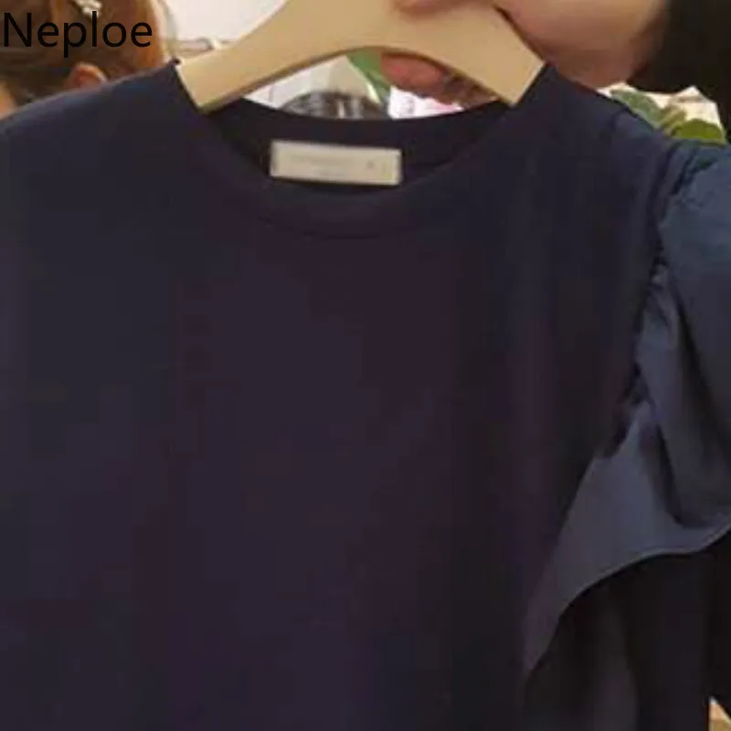 Женские Лоскутные Топы Neploe Свободные корейские однотонные хлопковые футболки с