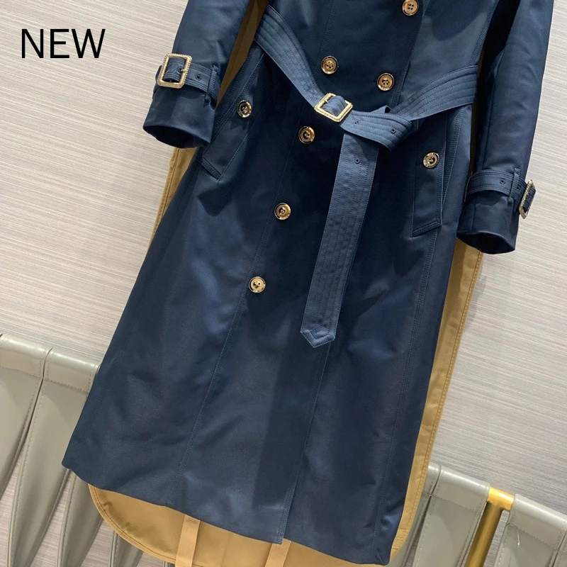 

luxury high-end elegant women streetwear X-long trench coat 2020 fall winter solid double breasted slim belt heavy overcoat S227