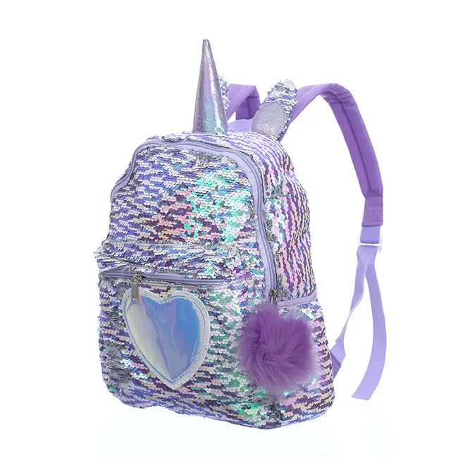 small Purple Большой блестящий Единорог, женские рюкзаки, голограмма, сердце, холст, школьный ранец для девочки-подростка, на молнии, для путешествий, рюкзаки, Mochilas - Цвет: small Purple