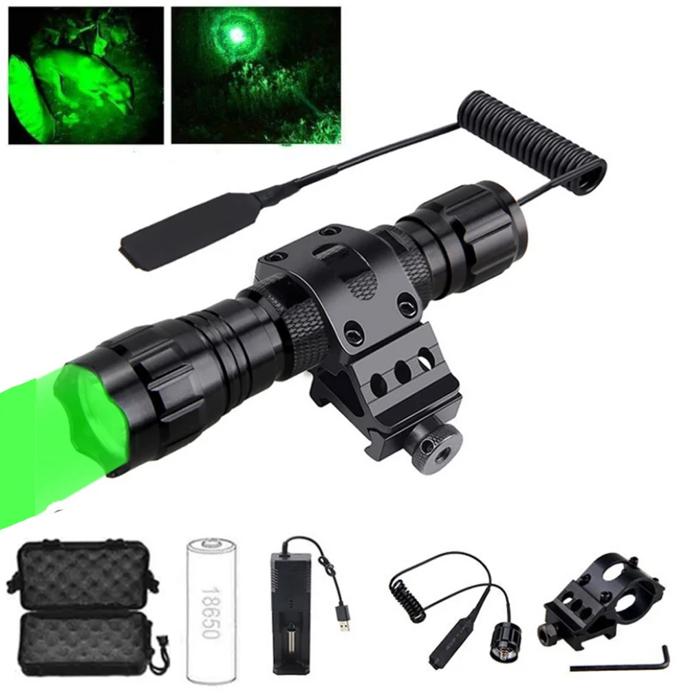 

5000lm XM-L T6 Led Weapon Light White Tactical hunting Flashlight+Rifle Scope Airsoft Mount+Switch+18650+USB Charger+Case