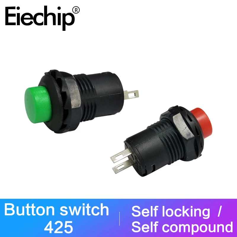 

10pcs/lot DS-425 Small push button switch,Hole size: 12MM Self/Reset Round button switch Red/green start stop switches