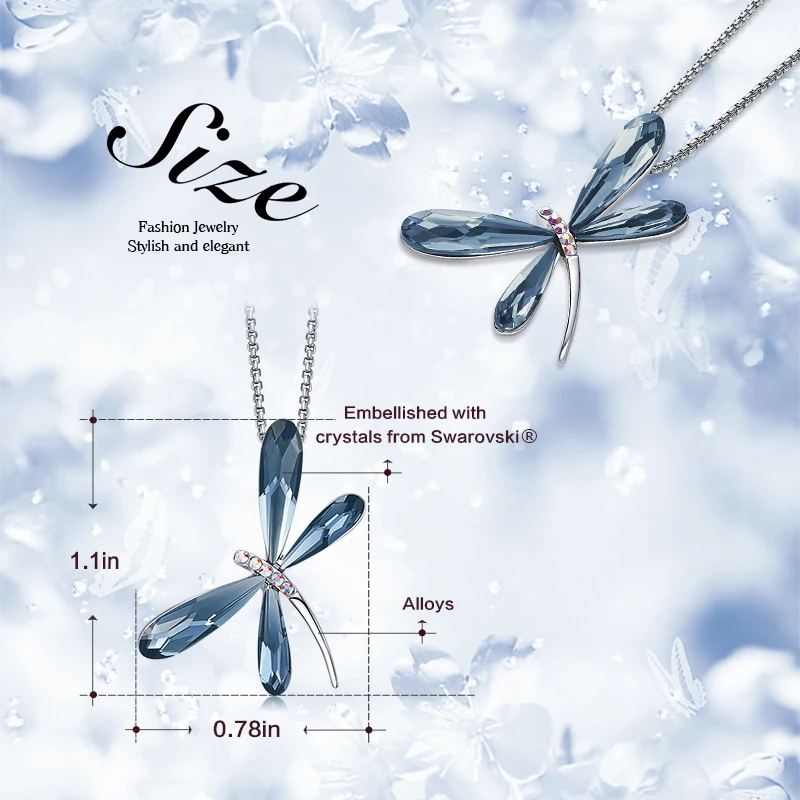 Женская подвеска со стрекозой Cdyle элегантная цепочка с голубым кристаллом