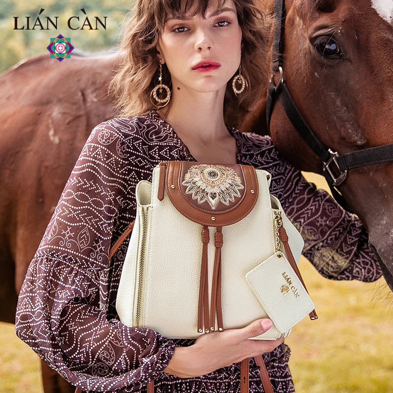 LIAN CAN рюкзак из натуральной кожи Ловец снов рюкзаки с вышивкой Национальный стиль