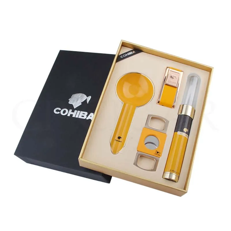 COHIBA набор 2 фонарь Зажигалка газовый металлический сигары резак острый Карманный
