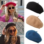 Новинка 2022, модные женские шерстяные береты, зимние шапки, однотонный берет, женская шапка, шапки, женские осенне-зимние теплые шапки для прогулок