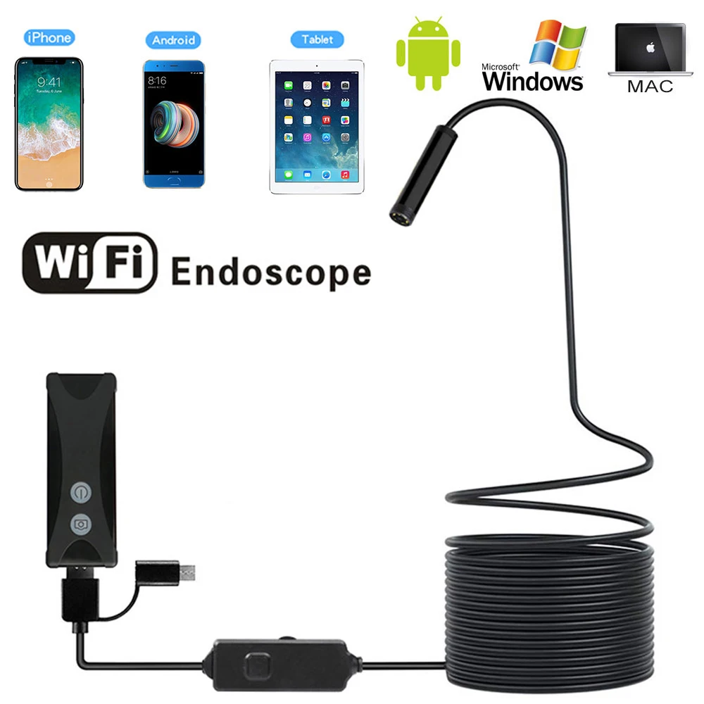 WIFI эндоскоп камера HD 1200P 8 мм объектив мягкий жесткий провод беспроводной