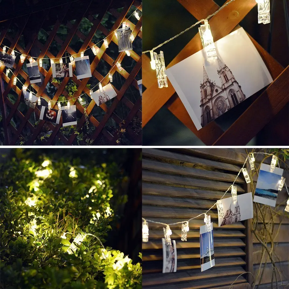 Светодиодная гирлянда с зажимами для фотографий уличное освещение питанием от