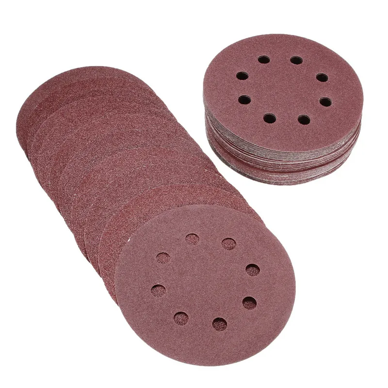 

50pcs/set 5" 8 Hole 80/120/180/240/320 Grit Sanding Disc Random Orbit Hook Loop Sander Sand Paper Discs Set Grit