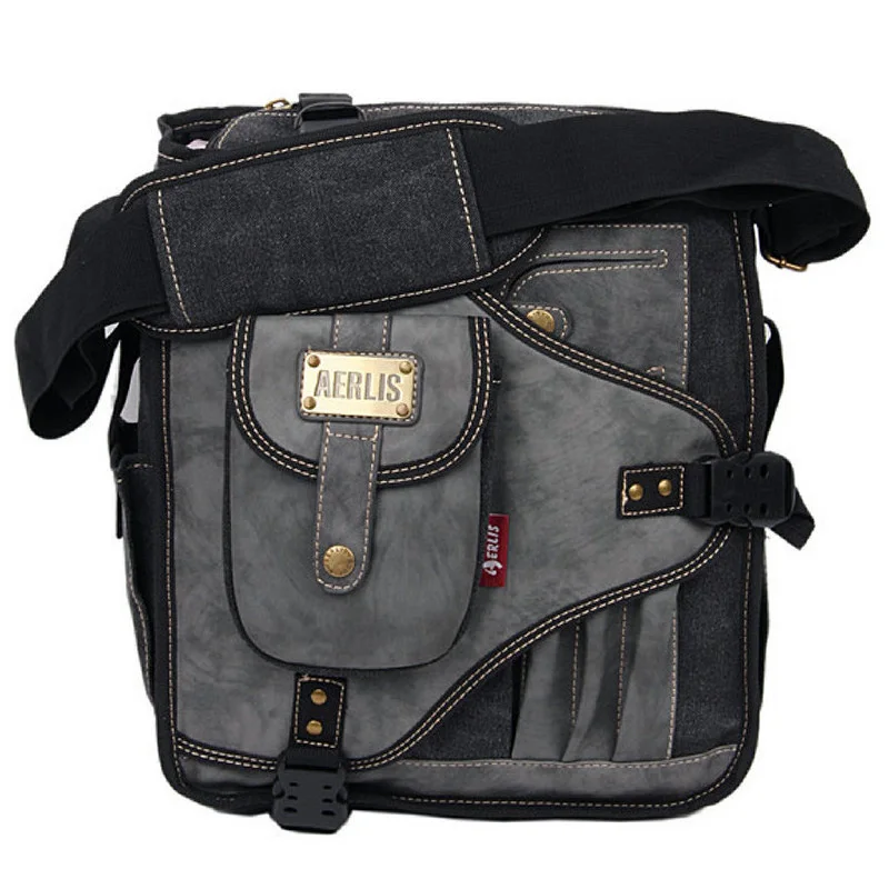 Сумка-мессенджер AERLIS Мужская на плечо брезентовый кожаный деловой портфель