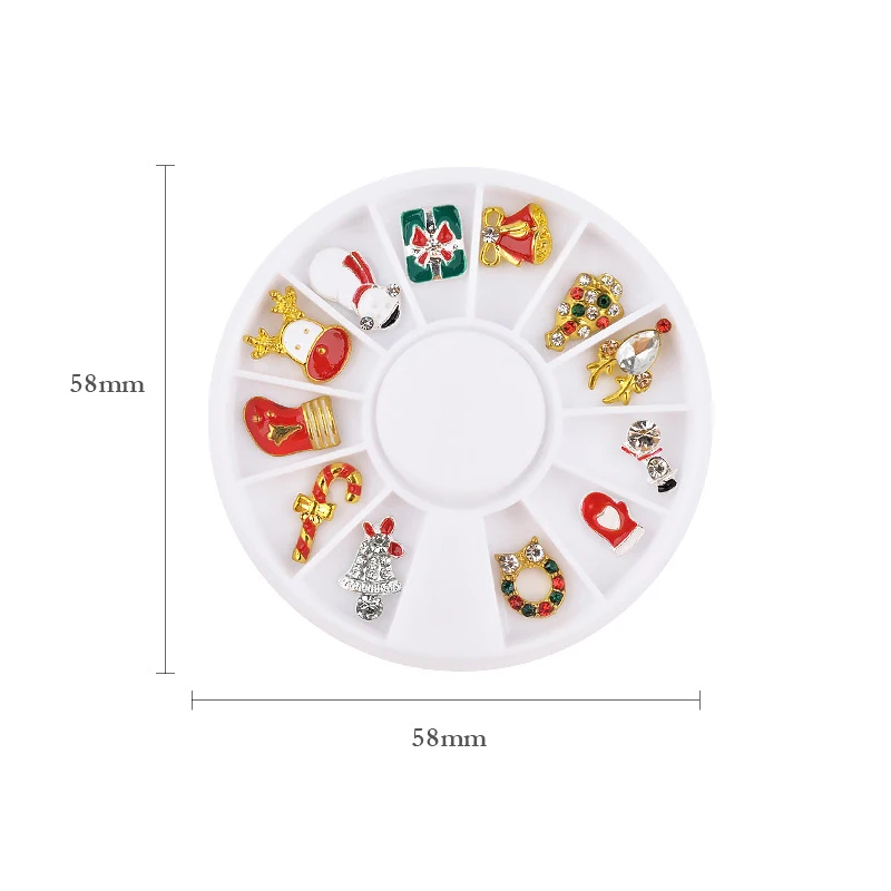 12 сетки/коробка смешанные рождественские украшения для ногтей Снежинка носок