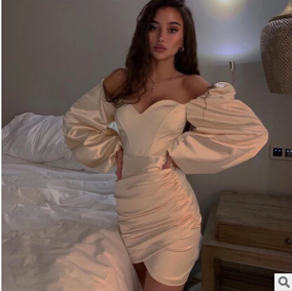 

Женское платье с рукавами-фонариками, однотонное стильное платье для вечевечерние, весна