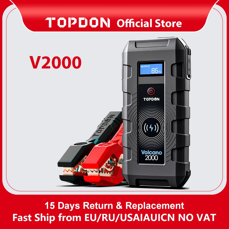

Topdon V2000 20800mAh Car Jump Starter 1200A JumpStarter Starting Device Wireless Power Bank Charger Emergency Car Auto Booster