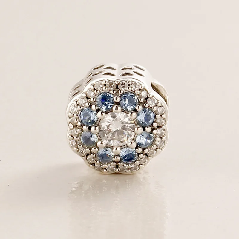 

Genuine 925 Sterling Silver Bead Charm Pave Blue Sparkle Flower Crystal Beads Fit Pan Bracelet & Necklace Diy Jewelry