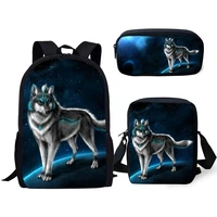 haoyun fashion kids backpacks set moon wolf pattern school bags cartoon animal students 3pcsset backpackflaps bagpen bags